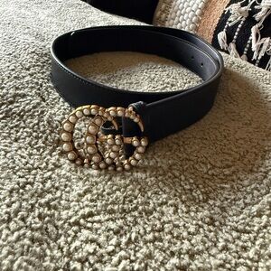 Black Belt with Gold GG Pearl Buckle